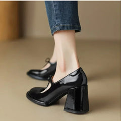 LBSFY -Red Heels Women Spring New Round Toe Women's Pumps Comfortable Chunky Heel Mary Jane Shoes Simple Elegant Lady Formal Shoes