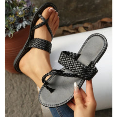 LBSFY -Women's Casual Flat Sandals Braided Design Popular Brown Color Comfortable Shoes Everyday Wear Slides Zapatos Mujer Sandalias