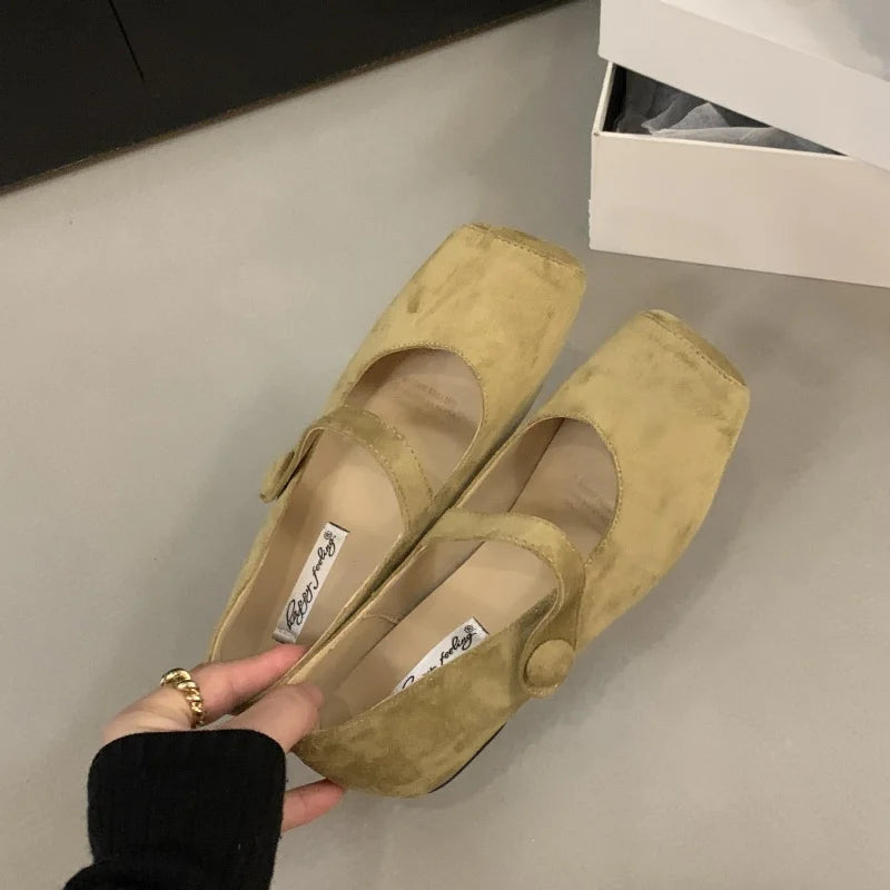 LBSFY  -Spring Brand Women Flats  Soft Leather Eelgant Dress Shoes Square Toe Shallow Slip On Ladies Casual Ballet Shoes
