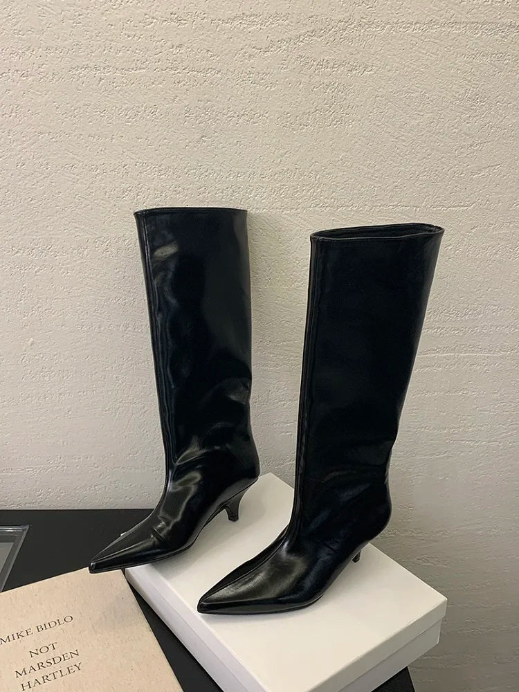 LBSFY -Winter New Fashion Knee-High Boots Women Pointed Toe Elegant Thin Low Heel Casual Ladies Pumps Shoes Long Botas Mujer