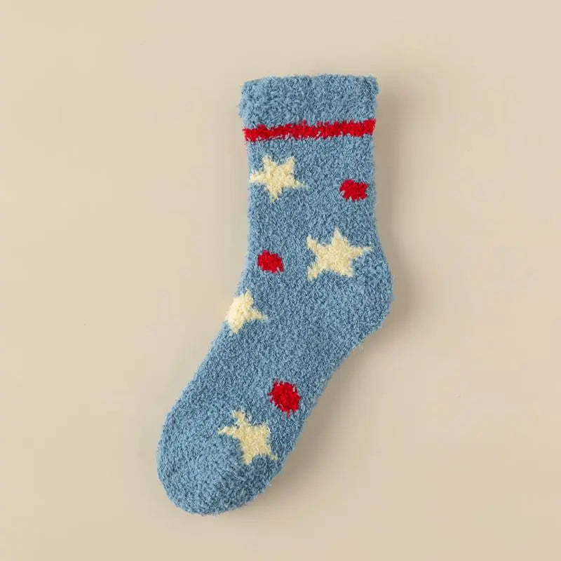 Lbsfy Socks Women Winter Warm Fluffy Fuzzy Cute Middle Tube Thick Thermal Soft Coral Fleece Floor Sleep Cartoon Star Short Crew Socks