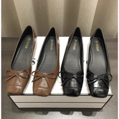 LBSFY -Bowtie Flat Shoes Women Ballerinas Square Toe Slip on Ballet Flats Lazy Loafers Moccasins Ladies Casual Comfort Shoes