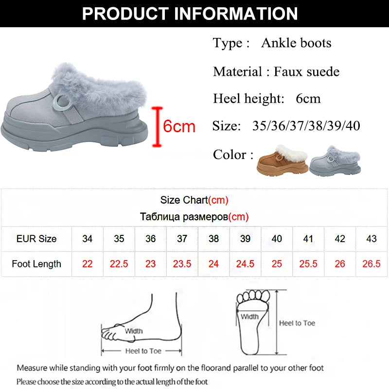 LBSFY  -  Faux Fur Warm Ankle Boots for Women Winter Faux Suede Soft Chunky Platform Snow Boots Woman Shallow Thick Sole Plush Short Botas