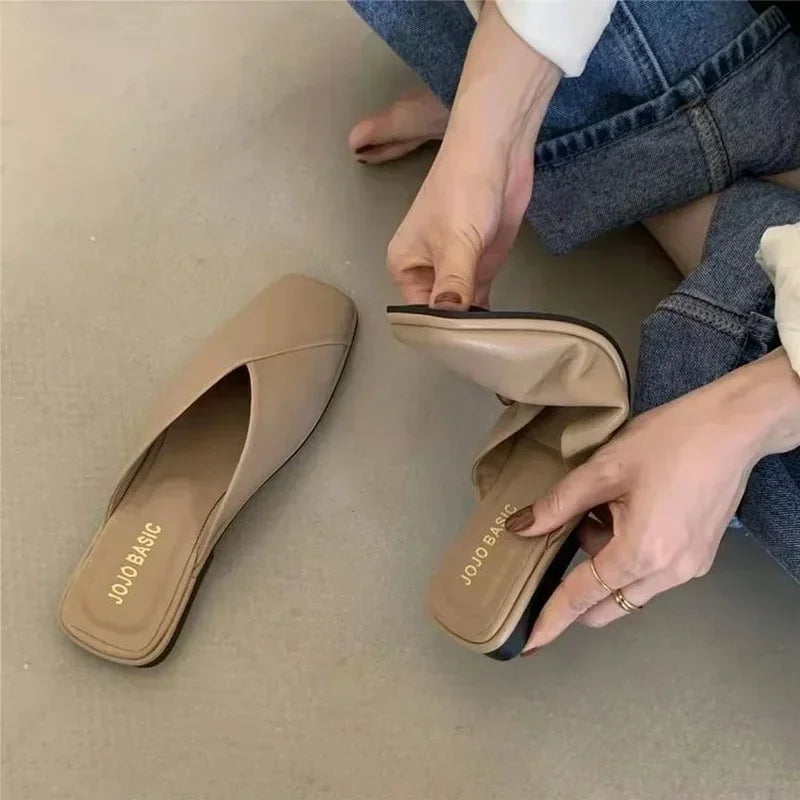 LBSFY -Sandals Female Slippers Women Fashion Flat Casual Mules Square Toe Sandals Women Flat Outdoor Walking Slides Zapatillas