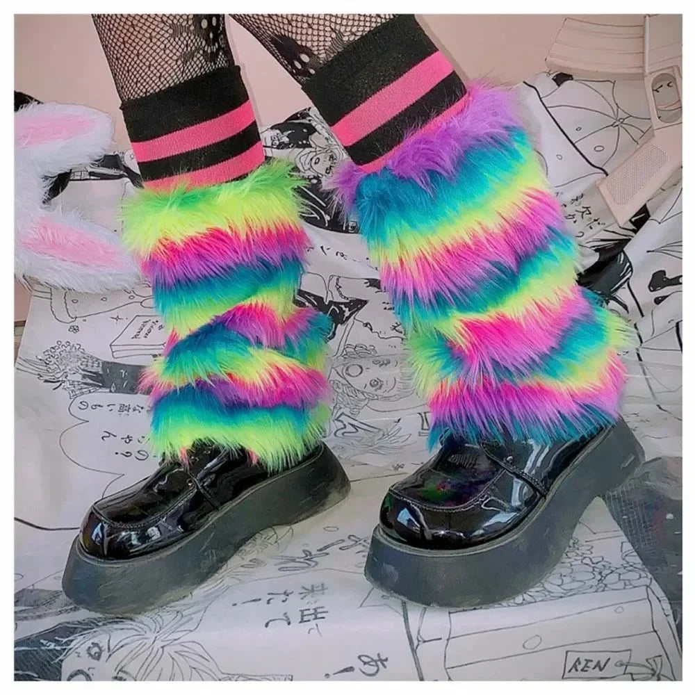 Lbsfy Furry Leg Warmers Fur Socks Women Fur Leg Warmers Jk Boots Socks Girls Boot Cover Harajuku Fur Winter Spice Foot Warming Cover