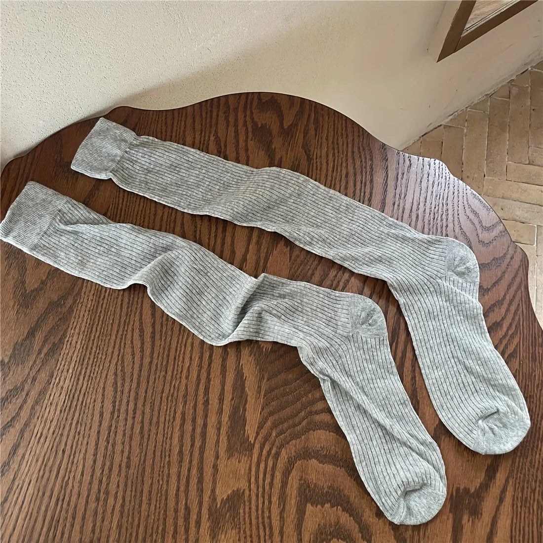 Lbsfy Women Stacking Socks Soild Color Thin Calf Long Socks Summer Autumn Vertical Stripe 스타킹d Stockings Ins Style Korean Y2k Cotton