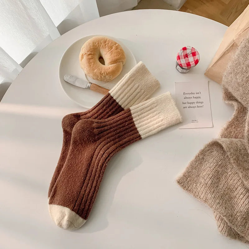 Lbsfy Cashmere Mid-calf Socks Women Korean Style Thickened Japanese Thermal Insulation Retro Wool Long Socks Autumn Winter