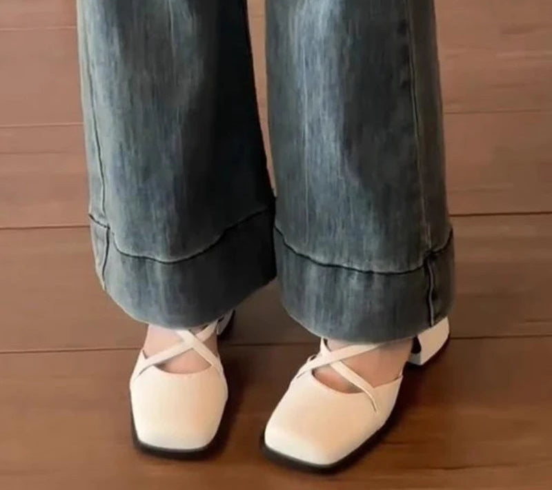 LBSFY -Designer Cover Toe Women Mary Jane Shoes Fashion Cross Buckle Singbacks Shoes 2025 Spring Female Thick Heel Shoes