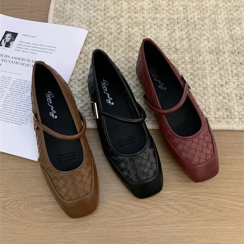 LBSFY  -   Autumn Women's Flats Square Toe Mary Janes Shoes Soft Ballet Shoes Female Button Strap Shallow Dress Shoe Mujer