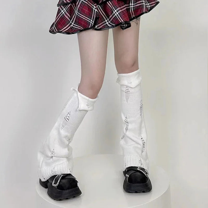 Lbsfy Vintage Broken Hole Horn Leg Warmers Y2k Hot Girl Beggar Leg Socks  Punk Wide Harajuku Knitted Leg Cover Japanese Accessories