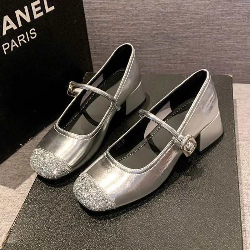 LBSFY -Women's Mary Jane Shoes Leather Summer Dresses French Style Wear-resistant Round Toe Mid Heel Ladies Design Single Lolita Shoes