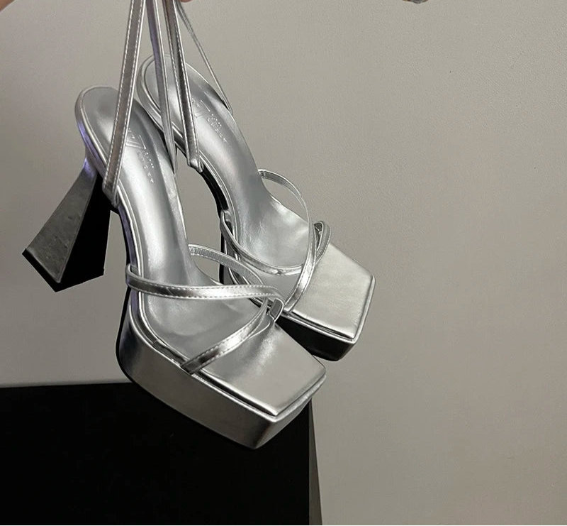 LBSFY  Narrow Band Platform Women Sandals Shoes Fashion Open Toe Summer High Heel Party Dress Ladies Sandalias Shoes