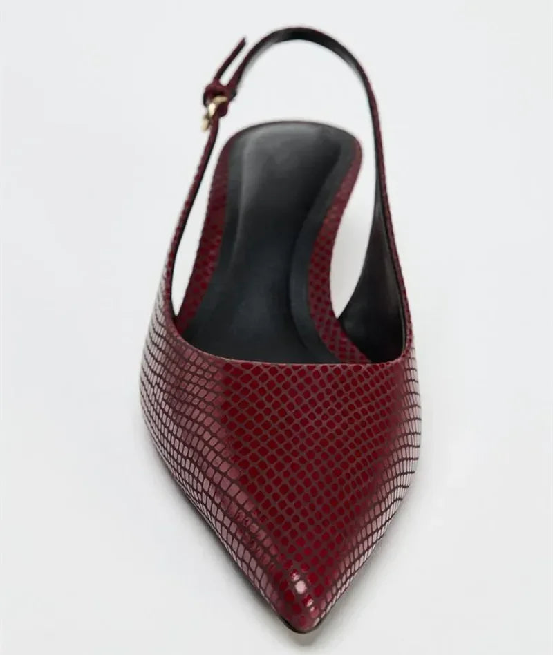LBSFY  -  Luxury Designer Serpentine Leather Low Heeled Slingbacks Women Pumps Sexy Pointed Toe Heels 2025 Summer Sandals Zapatos De Mujer