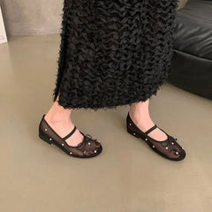 LBSFY -New Brand Women Flat Shoes Fashion Mesh Ladies Elegant Mary Jane Shoes Soft Sole Outdoor Dress Ballerinas