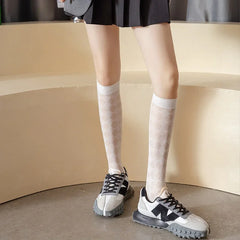 Lbsfy Summer Ultra-thin Transparent Nylon Long Socks Stockings JK Japan Style Knee Socks College Style Plaid Thigh High Socks Stocking
