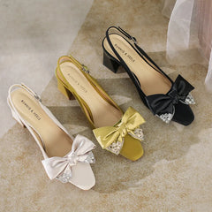 LBSFY  -  Size 32-40 Square Toe Block Heel 7cm High Heels Women Shoes Spring And Summer Green Heels