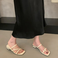 LBSFY -Summer Square Low Heel Women Slipper Fashion Narrow Band Ladies Sandal Outdoor Beach Casual Slides Shoes Mujer