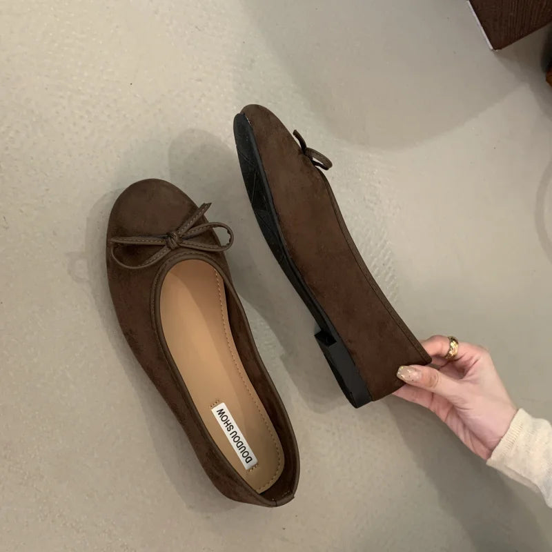 LBSFY -Women Ballet Flats Mixed Color Round Toe Ladies Slip-On Shoes Elegant Flat Heels Butterfly Knot Shallow Flats Female Sh
