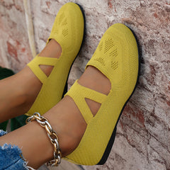 LBSFY -Round-toe Single Shoes Fairy-style Ballet Shoe Knitted Mary Jane Flat Knitted Single Shoes Walking Loafers Sneakers