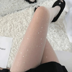 Lbsfy Vintage Women Sexy Thin Sparkling Sequin Silky Pantyhose Elastic Black Sexy Anti-Snag Night Club Tights Seamless Stockings