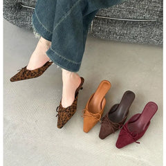 LBSFY -Women Baotou High Heel Half Slippers French Bow Sexy Commuter Pointed Shallow Mouler Shoes Stripper Mules Shoes High Heel Shoes
