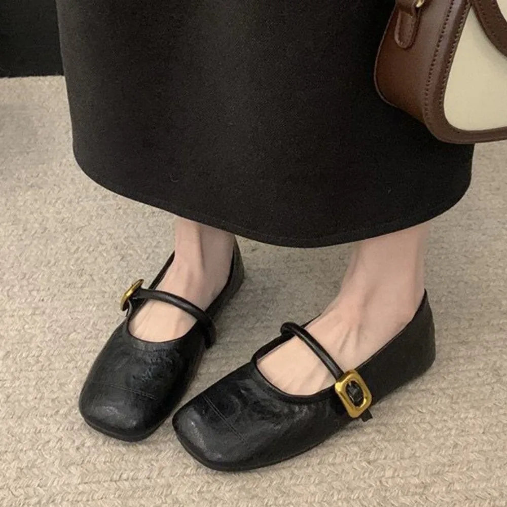 LBSFY -Flat Shoes for Women's 2025 Spring New Style French Retro Versatile Square Toe Shallow Mouth Pumps for Women Mary Jane Shoes