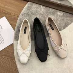 LBSFY -Luxury Lace Tie Leg Satin Silk Ballet Flats Woman Square Toe Bowknot Elastic Band Ballerinas Ladies Wedding Mary Janes Shoes