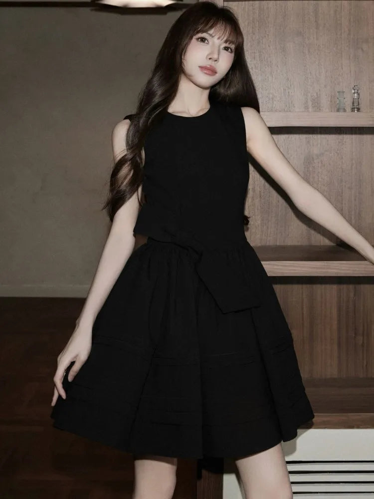 LBSFY -Elegant Vintage Style Dresses For Woman Summer French Lace-up Slim Waist O-Neck Party Evening Dress Fashion 2025 New Causal