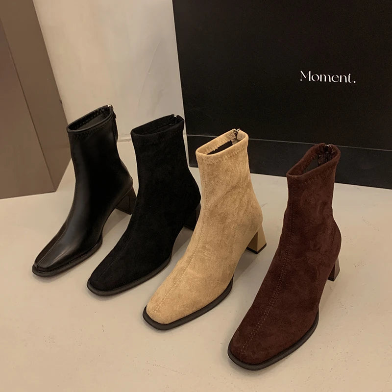 LBSFY -New Style Women's Ankle Boots Square Heel Platform Boots Women Sexy High Heels Shoes Winter Casual Fashion Boots Shoes for Women
