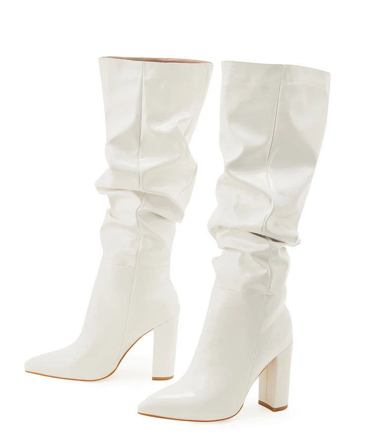 LBSFY -Patent Leather Over The Knee Chelsea Boots Women Shoes Chunky Heels Fashion Solid Sexy Thin High Heel Side Boots Female