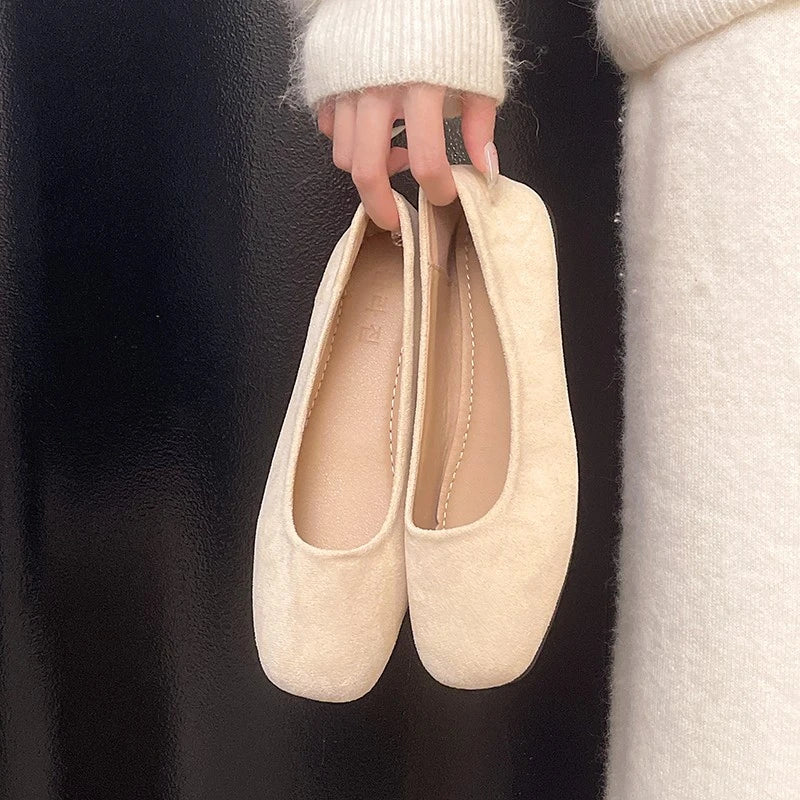 LBSFY -New Mary Janes Flats Shoes Ladies Square Toe Shape Shoes High Quality Smooth Material Plain Slip-on Ballet Flats Zapatos Mujer