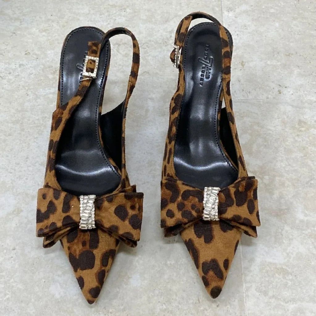 Lbsfy Leopard Sexy Thin High Heels Women Fashion Butterfly-knot Office Shoes Summer Pointed Toe Sandals Women Pumps Sandalias De Mujer