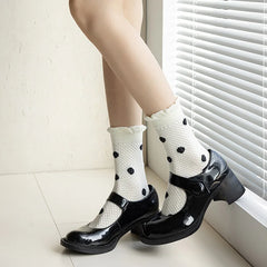 Lbsfy White Socks Women Polka Dot Heart Print Japanese Kawaii Cute Harajuku Street Middle Tube Short Crew Ruffle Socks For Girls Gift