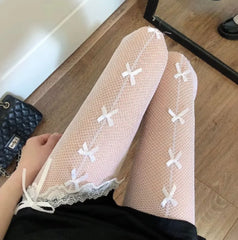 Lbsfy Women Mesh Ventilation Socks Leggings Bows Transparent White Black Tights Stockings Women Sexy Mesh Fishnet Pantyhose