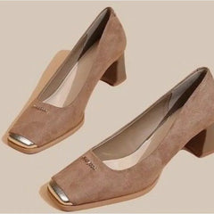 LBSFY -New Style Women's Fashion Leopard Print Buckle Women's Pumps Square Toe Stripper Party Concise Splice Ladies Shoes Zapatos Mujer