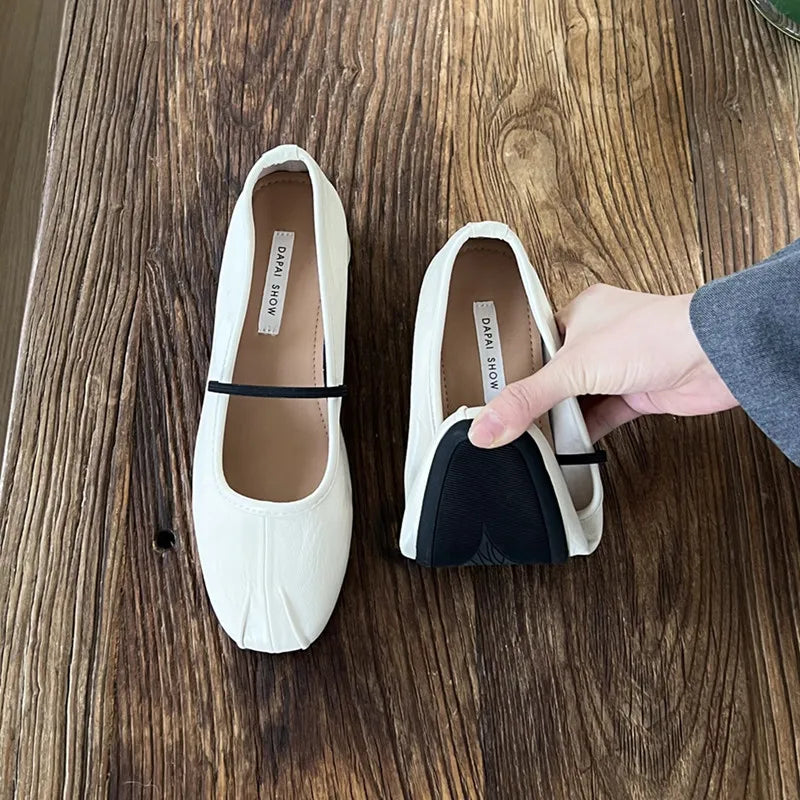 LBSFY  -Women Flat Shoes Fashion Low Heel Ladies Round Toe Mary Jane Shoes Soft Sole Shallow Slip On Ballerinas Shoe