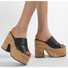 LBSFY -Retro Denim Fabric 12cm High Heels Female Slippers Sandals Summer 2025 Thick Bottom Platform Open Toe Trendy Women Casual Shoes