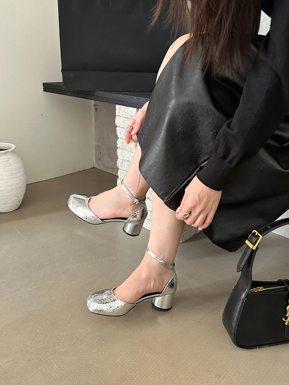 LBSFY  - Clip Toe Women Sandals Fashion Dress Shoes Silver Brown Black Summer Pumps 2024 New Arrivals Round Toe Party Pumps Ankle Strap