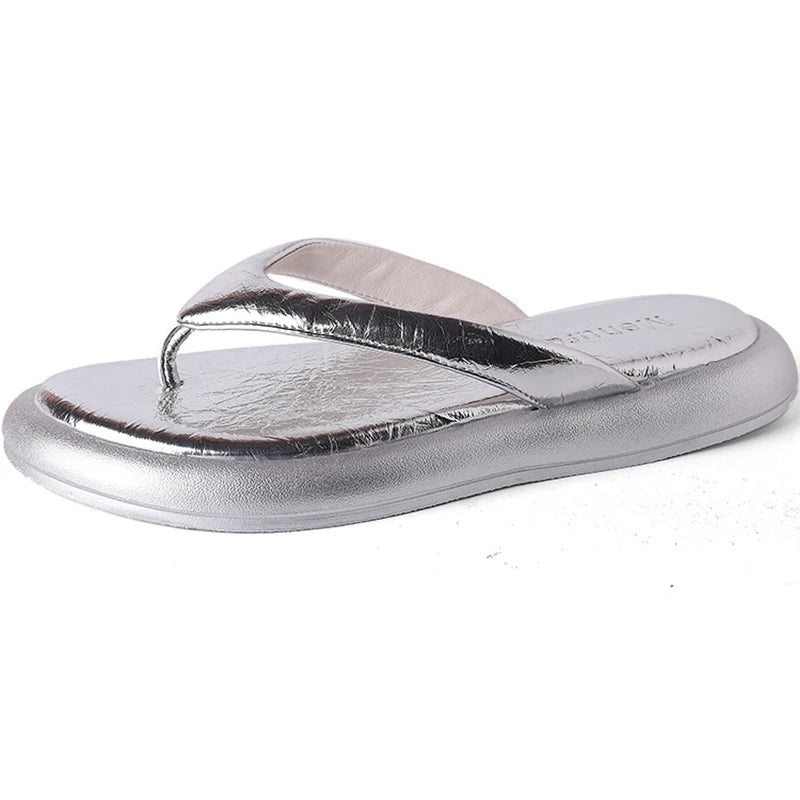 LBSFY  -  2024 Summer Golden Women Slipper Fashion Clip Toe Slip On Ladies Elegant Slides Soft Flat Heel Beach Sandal Flip Flop