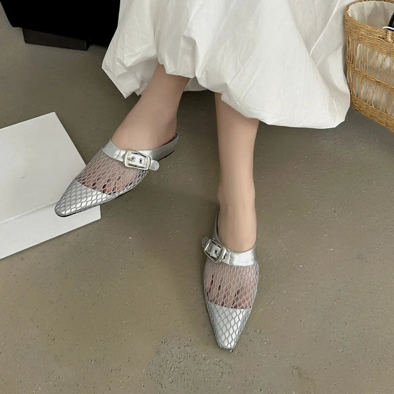 LBSFY  -Summer New Women Slippers Fashion Round Toe Slip On Laofer Shoes Soft Flat Heel Mesh Ladies Casual Mary Jane Shoes