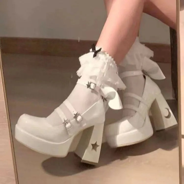 LBSFY -Spring Punk Thick Heel Mary Jane Lolita Shoes Woman Patent Leather Cosplay Shoes Y2k Chunky Platform High Heels Pumps
