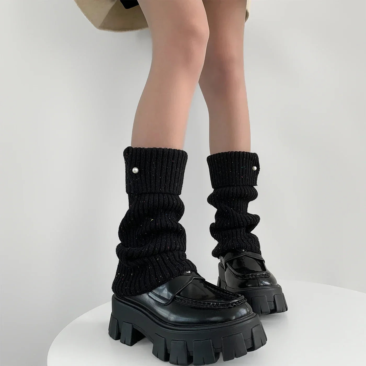 Lbsfy Korea New Pearl Mid-calf Socks Leggings Wool Knitted Ankle Covers Leg Warmers Winter Thickened Calf Socks Harajuku Leg Covers