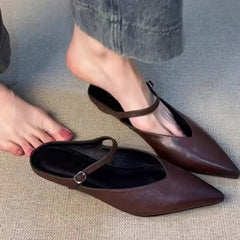 LBSFY -New Style Elegant Leather Sandals Cover Toe Mules Slippers Fashion Shallow Slip-On Slides Shoes Comfortable Ladies Footwear