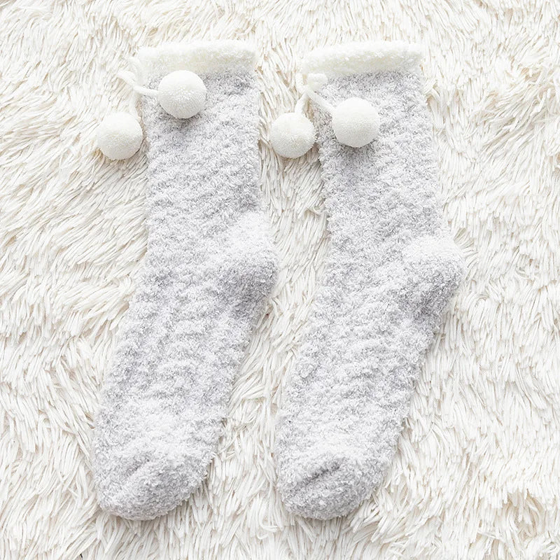 Lbsfy Socks Women Ladies Girls Warm Knee Cute Kawaii Sweet Style Autumn Winter Soild Warm Coral Fleece Warm Thick Home Socks Stockings