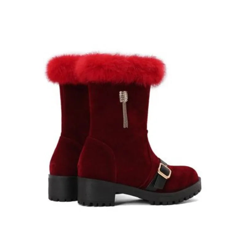 LBSFY  -  2024 New Round Headed Artificial Suede Short Plush Boots  Metal Buckles Decorative Side Zippers Winter Women's Ankle Boots 35-43