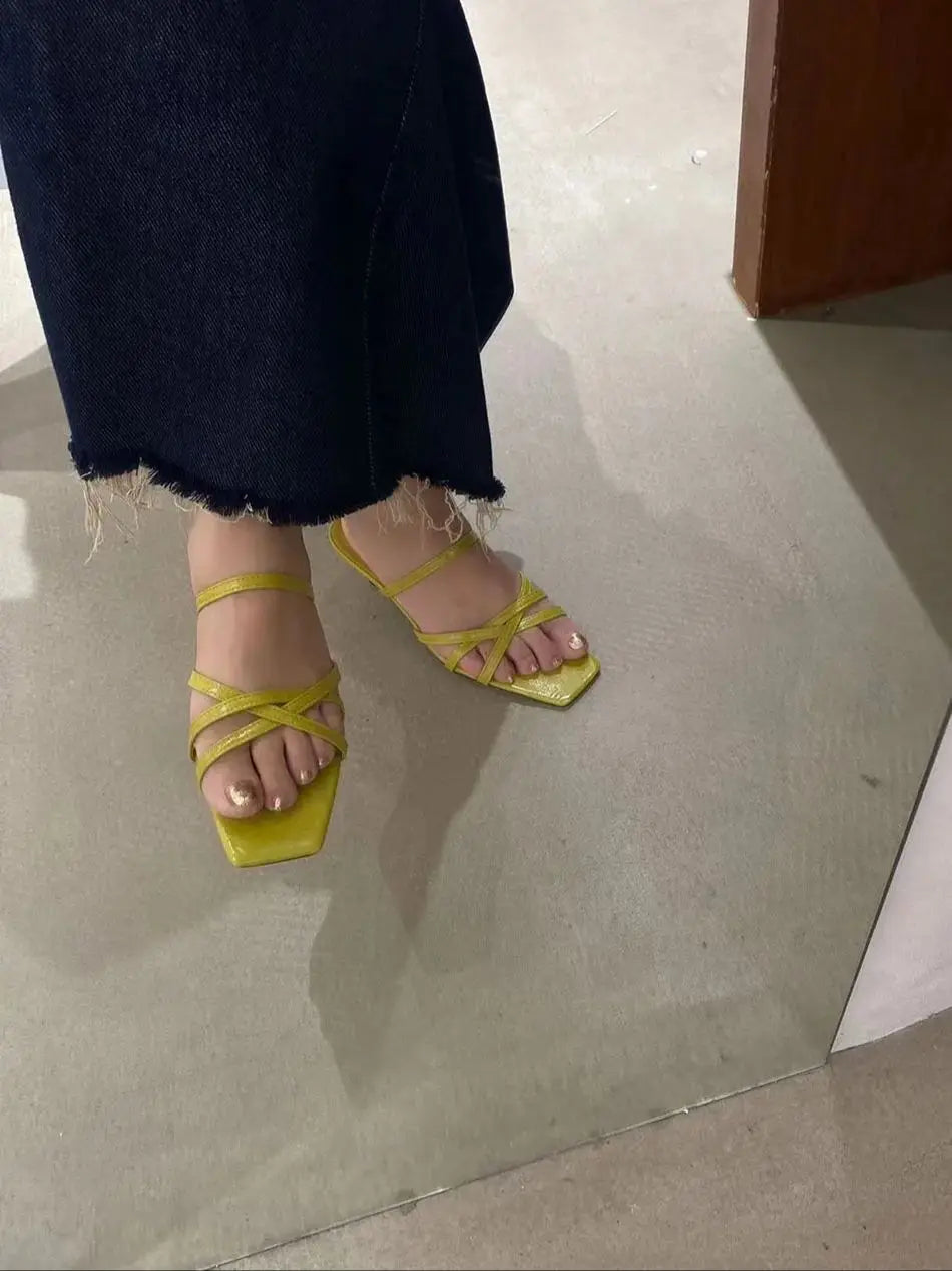 LBSFY  -  Candy Color Women Slides Slippers Open Narrow Band Summer Outside Mules Shoes Thin High Heels Slip On Casual Party Pumps 35-39