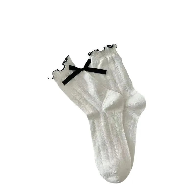 Lbsfy Women's Socks Summer Thin Mesh Breathable Comfortable Beutiful Mid-tube Japanese Girly Ballet Style Bow Jk Kawaii Socks