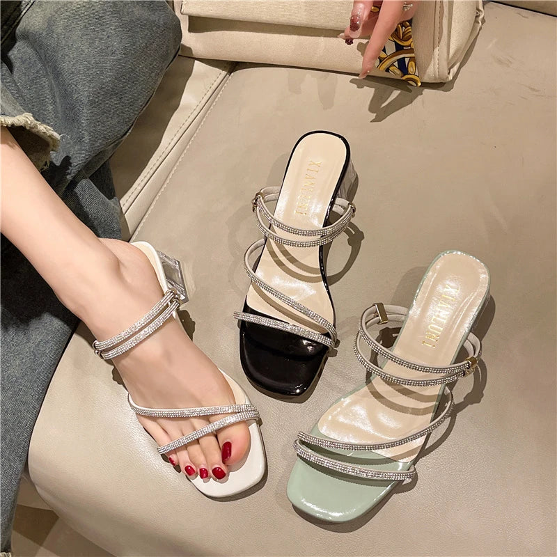 LBSFY -Two-wear 2025 New Style Women's Sandals Rhinestone Embellished Fashion Outerwear High Heel Net Weight Casual Shoes