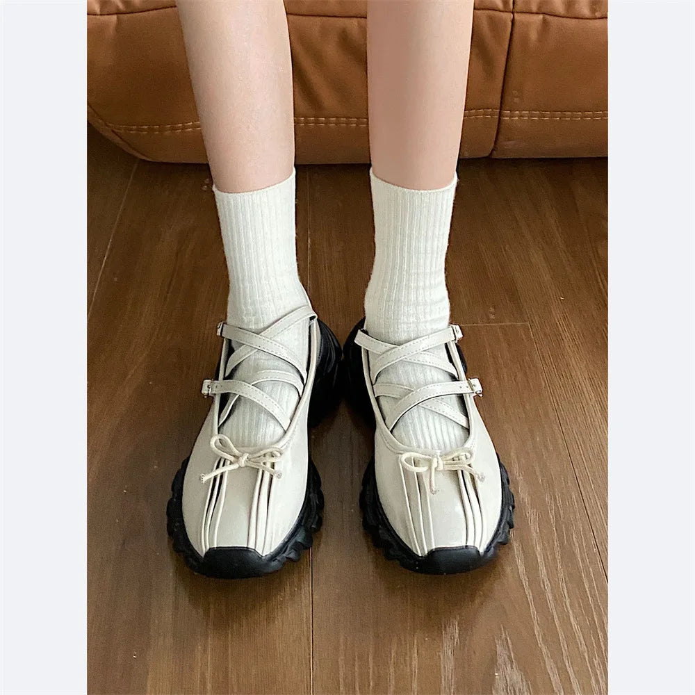 LBSFY -Summer Chunky Women Sports Shoes Fashion Shallow Butterfly-knot Platform Flat Shoes Ladies Casual Outdoor Mary Jane Shoes 2025