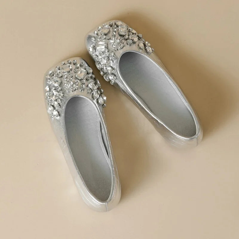 LBSFY -New Style Shallow Women Flat Shoes Square Toe Slip-on Outdoor Female Single Shoes Summer Solid Color Versatile Crystal Sandals